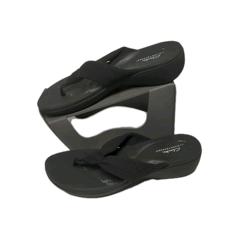 Clarks Clousteppers BreezeRae Erin Wedge Sandals Slip Op Thongs Black Women 10M